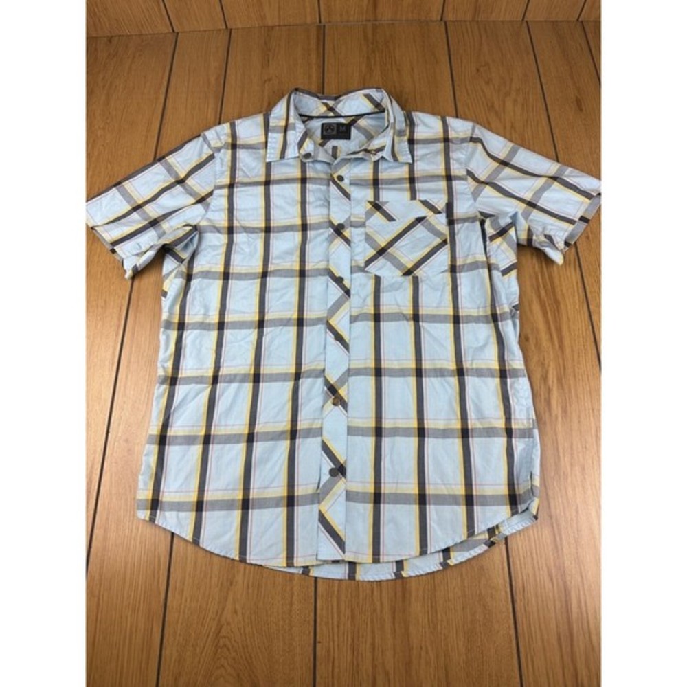 Magpul Industries Shirt Mens Medium Blue Plaid Snap Button Short Sleeve Pocket